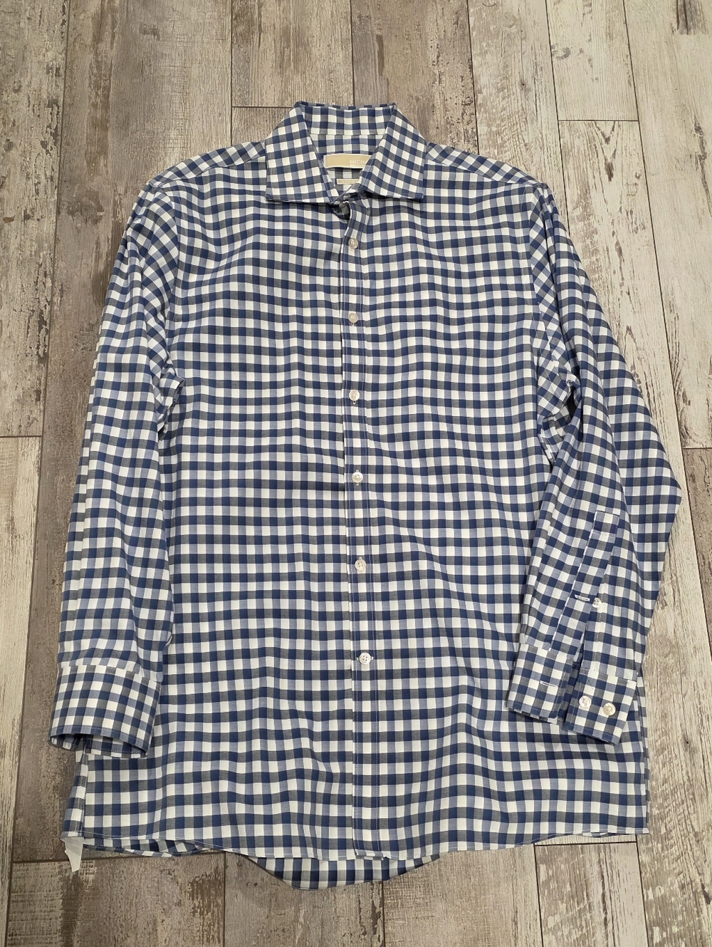 (16 32/33)  Men's Michael Kors Button-down Shirt Checkered Blue Non-Iron Cotton
